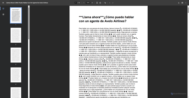 Security scan screenshot of https://lgbtq.unc.edu/wp-content/uploads/fluentform/ff-953a7d5c2341bc3260bf0e6547f7cddc-ff-Llama-Ahora-CoMo-Puedo-Hablar-Con-Un-Agente-De-Avelo-Airlines.pdf