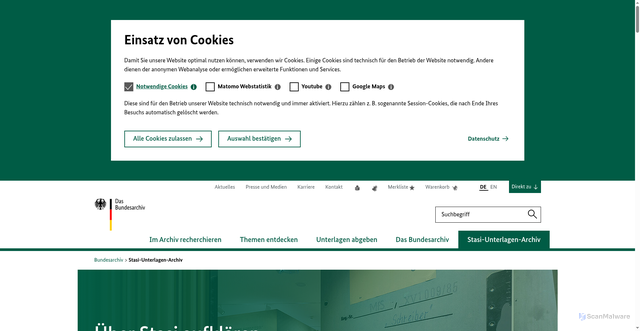 Security scan screenshot of https://www.bundesarchiv.de/stasi-unterlagen-archiv/