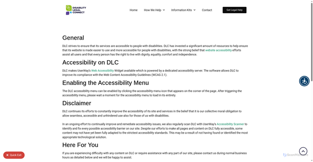 Security scan screenshot of https://disabilitylegalconnect.com.au/accessibility/