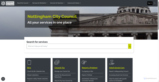 Security scan screenshot of http://www.nottinghamcity.gov.uk