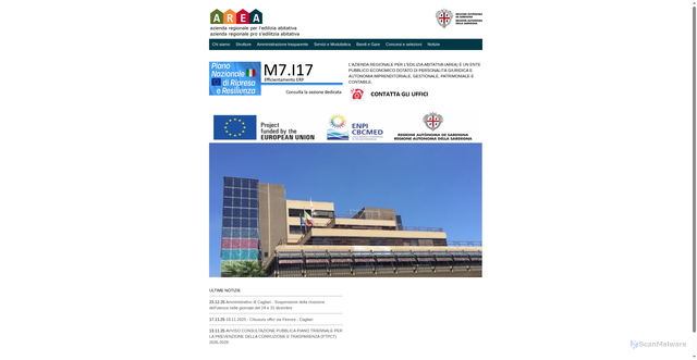 Security scan screenshot of https://www.area.sardegna.it/