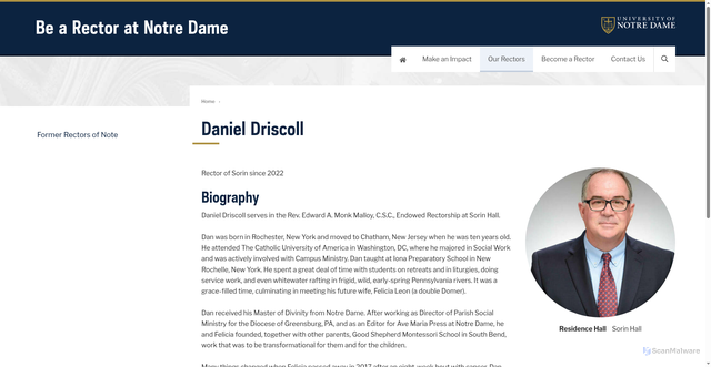 Security scan screenshot of https://rector.nd.edu/our-rectors/daniel-driscoll/