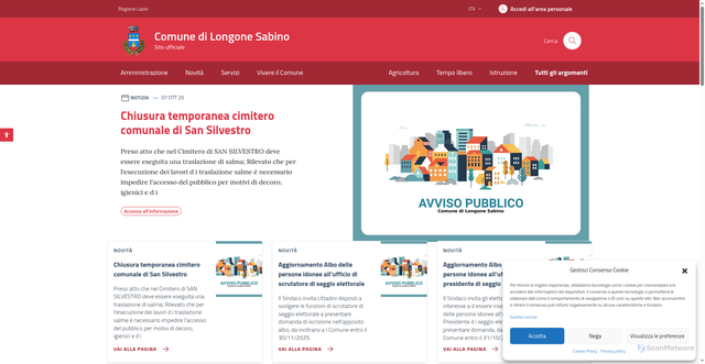 Security scan screenshot of https://www.comune.longonesabino.ri.it/