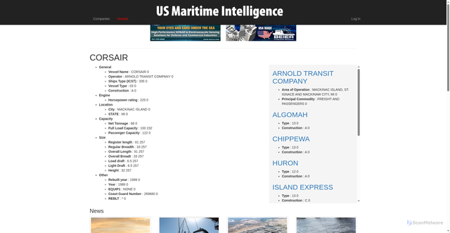 Security scan screenshot of https://intelligence.marinelink.com/vessels/vessel/corsair-313818