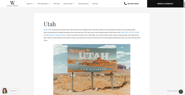 Security scan screenshot of https://www.waitevision.com/utah/