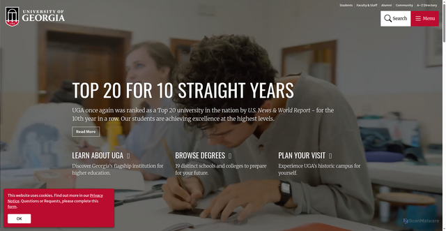 Security scan screenshot of https://www.uga.edu/