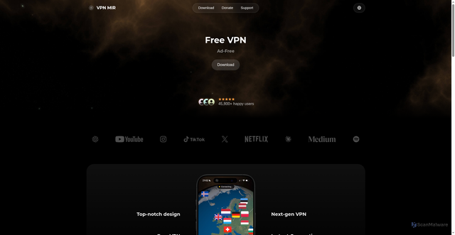 Security scan screenshot of https://vpnmir.app/en