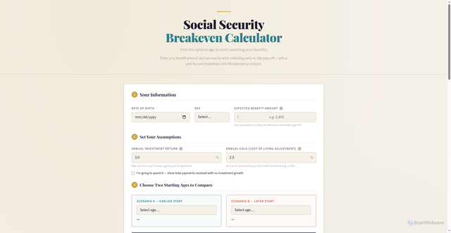 Security scan screenshot of https://whenshouldicollectsocialsecurity.com/