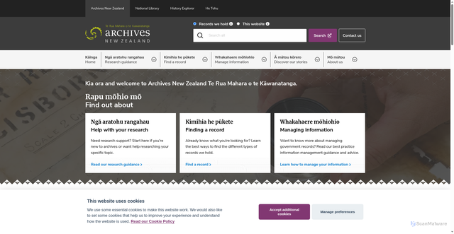 Security scan screenshot of http://www.archives.govt.nz