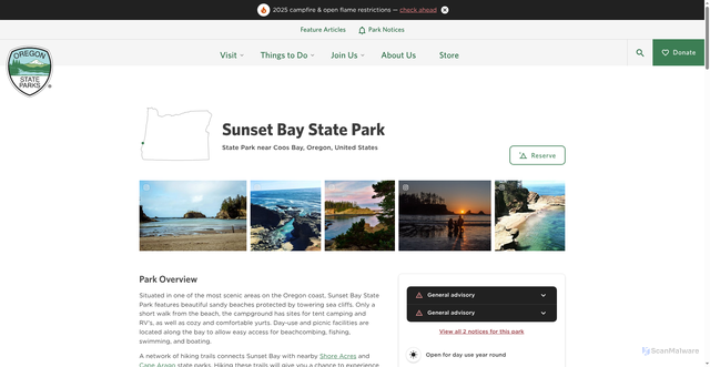 Security scan screenshot of https://stateparks.oregon.gov/index.cfm?do=park.profile&parkId=70