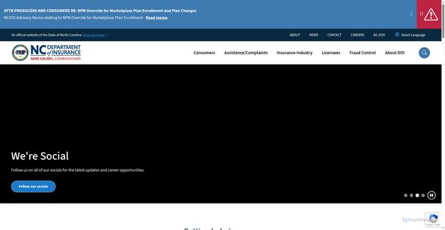 Security scan screenshot of https://www.ncdoi.gov/