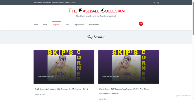 Security scan screenshot of https://baseballcollegian.com/blog/category/skip-bertman/