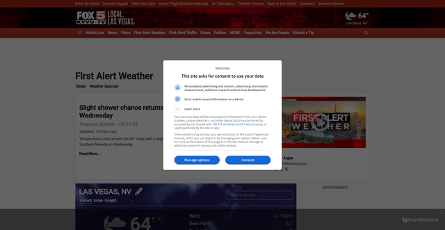 Security scan screenshot of https://www.fox5vegas.com/weather/