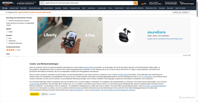Security scan screenshot of https://www.amazon.com/Apple-AirPods-Pro-Generation-Renewed/dp/B0FRB8FXK5?crid=ULUFE1KM48XX&dib=eyJ2IjoiMSJ9.Bspi0UFg_gLvHaaZgAZ8gPnZgzi2H_aOg5TNdJkWrL5RQ3MxmYHARqhuTd1PvuLx6e3vc4rQWWVHXeqHDaLPKyRSOrZhGVCyBEpl2W_JnmzoL-hko8CAZBZf_P_1GntbX9up-IlivrqToypuT3ZUpjUEkQK0nvEW9DMCgPGpjUn3hvafHlyfROmjFC0PC4SzZiBMeJKo6VAbAPPrZ2Ytl-Qo5-R5zOESEFBzh2zQV_A.0rP-RTVWhkFVH9-jRbhYEJz329hpynhqc7RR_1CrmWY&dib_tag=se&keywords=apple+airpods+pro+3&qid=1778099682&sprefix=Apple+AirPods+Pro+3%2Caps%2C298&sr=8-1&linkCode=ll2&tag=watch0a6c-20&linkId=83fd3fb0bda203da04b4d34439330e39&language=en_US&ref_=as_li_ss_tl