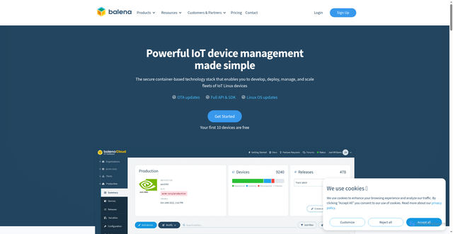 Security scan screenshot of https://balena.io