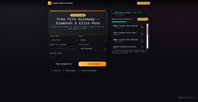Security scan screenshot of https://gamegiveaway.top/