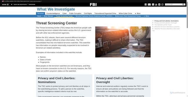 Security scan screenshot of https://www.fbi.gov/about-us/nsb/tsc