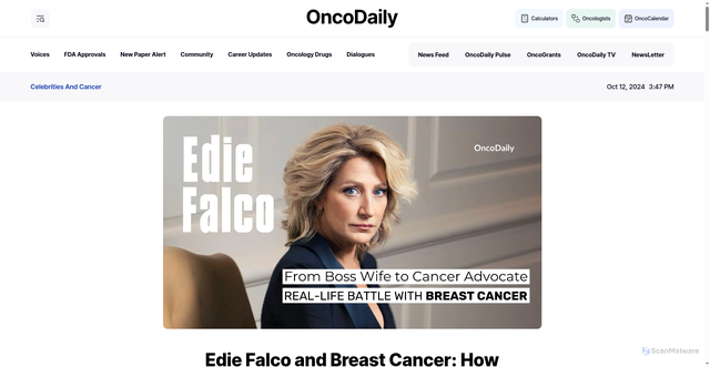 Security scan screenshot of https://oncodaily.com/stories/celebrities/edie-falco-cancer