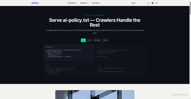 Security scan screenshot of https://ai-policy.fyi/for-developers