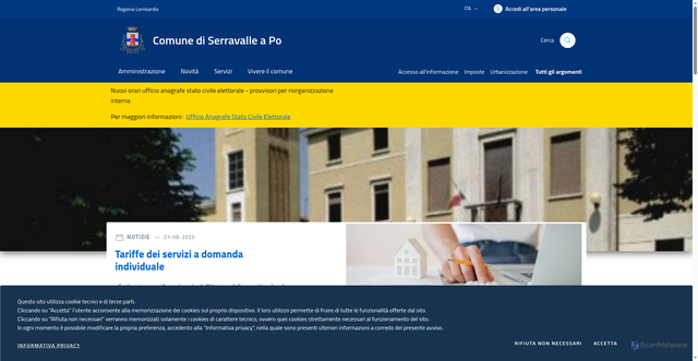 Security scan screenshot of https://www.comune.serravalleapo.mn.it/