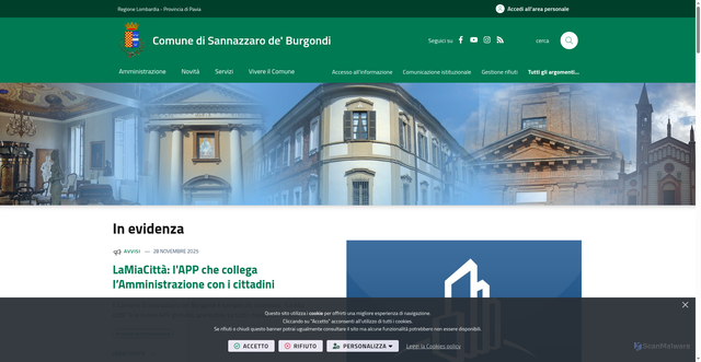 Security scan screenshot of https://www.comune.sannazzarodeburgondi.pv.it/it-it/home