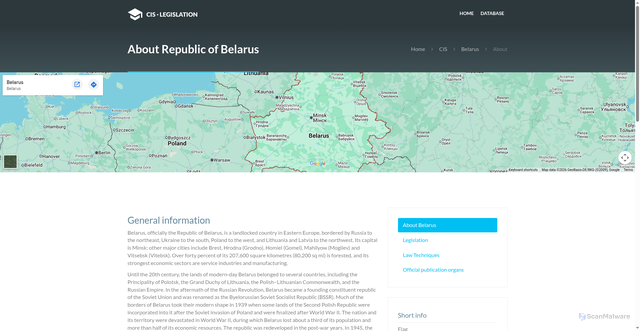 Security scan screenshot of https://cis-legislation.com/cis/belarus/index.html