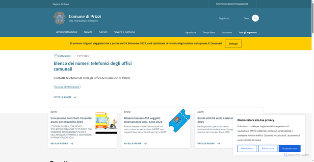 Security scan screenshot of https://comune.prizzi.pa.it/
