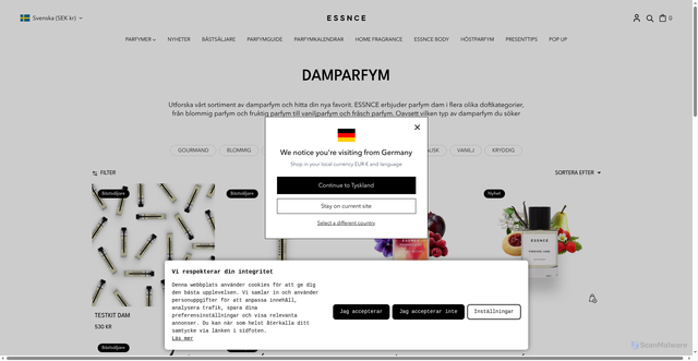 Security scan screenshot of https://essnce.se/collections/dam
