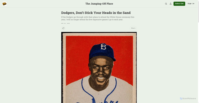 Security scan screenshot of https://thejumpingoffplace.substack.com/p/dodgers-dont-stick-your-heads-in