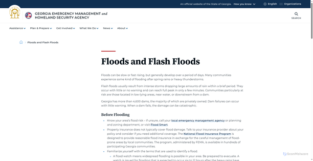 Security scan screenshot of https://gema.georgia.gov/floods-and-flash-floods