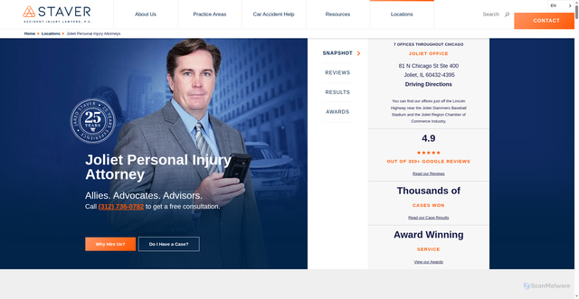 Security scan screenshot of https://www.chicagolawyer.com/locations/joliet/