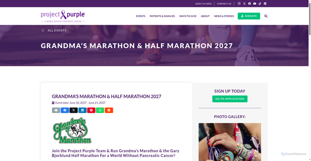 Security scan screenshot of https://www.projectpurple.org/events/grandmas-marathon-half-marathon/