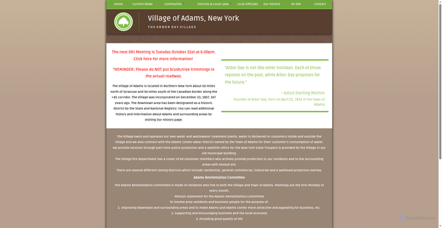 Security scan screenshot of https://www.villageofadamsny.gov/