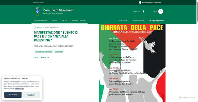 Security scan screenshot of https://www.comune.missanello.pz.it/