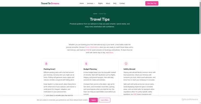 Security scan screenshot of https://traveltodreams.pages.dev/travel-tips