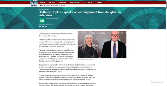 Security scan screenshot of https://www.fbcnews.com.fj/entertainment/anthony-hopkins-speaks-on-estrangement-from-daughter-in-interview/