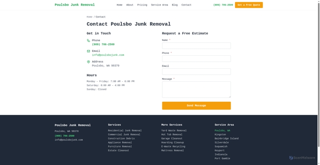 Security scan screenshot of https://poulsbo-junk-removal.pages.dev/contact/