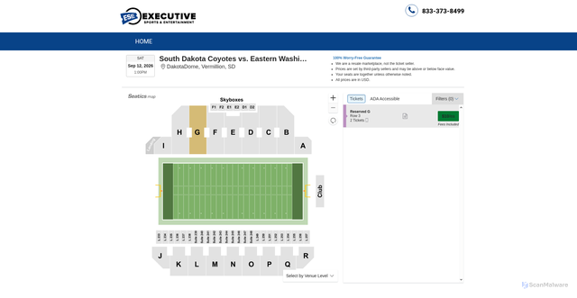 Security scan screenshot of http://esetickets.com/Events/3425343/Eastern-Washington-Eagles-at-South-Dakota-Coyotes-Football-Tickets