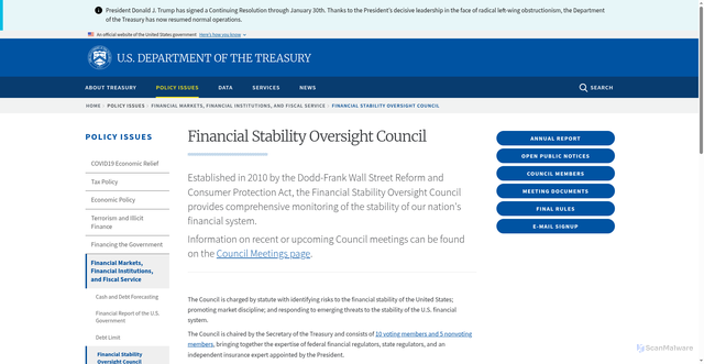 Security scan screenshot of https://home.treasury.gov/policy-issues/financial-markets-financial-institutions-and-fiscal-service/fsoc