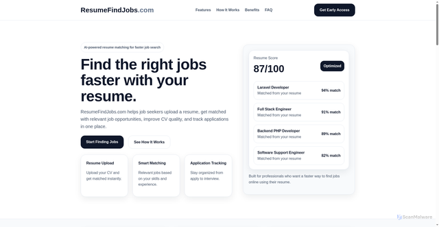 Security scan screenshot of http://resumefindjobs.com/