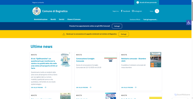 Security scan screenshot of https://comune.bagnatica.bg.it/