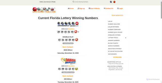 Security scan screenshot of https://www.lottohitter.com/current_florida_lottery_winning_numbers.html