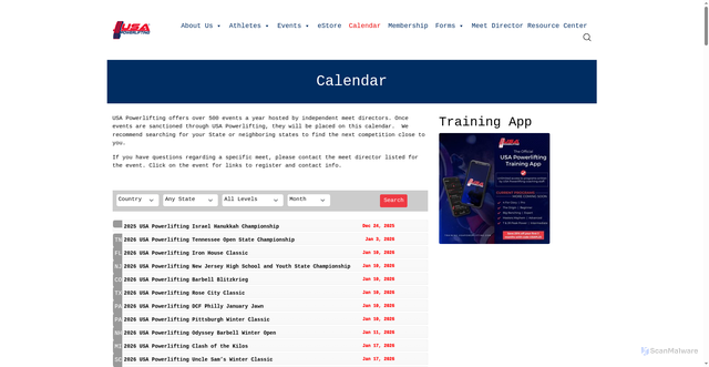 Security scan screenshot of https://www.usapowerlifting.com/calendar/