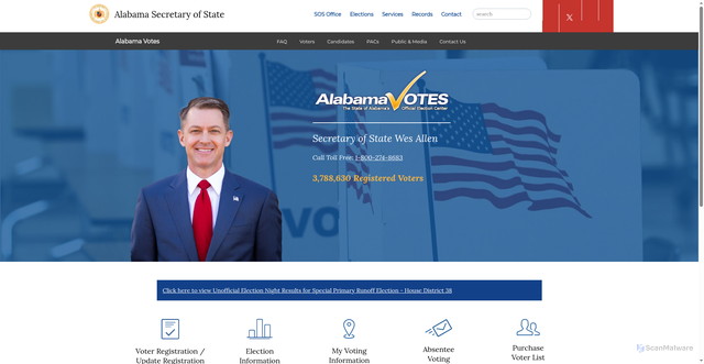 Security scan screenshot of https://www.sos.alabama.gov/alabama-votes