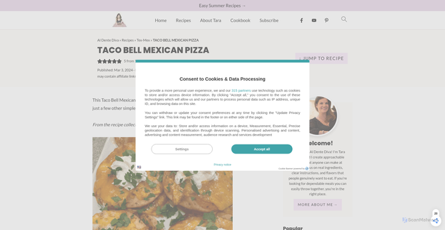 Security scan screenshot of https://aldentediva.com/taco-bell-mexican-pizza/