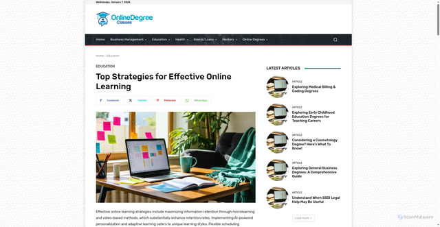 Security scan screenshot of https://onlinedegreeclasses.com/top-strategies-for-effective-online-learning/