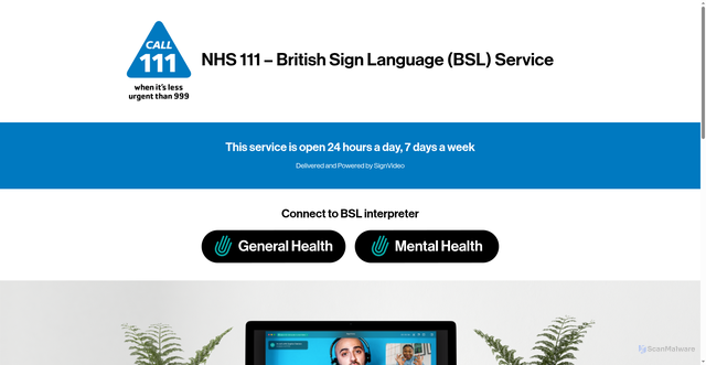 Security scan screenshot of https://signvideo.co.uk/nhs111/