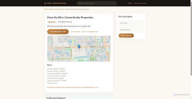 Security scan screenshot of https://estate-cleanout.pages.dev/biz/patty-da-silva-green-realty-properties-pembroke-pines-fl/