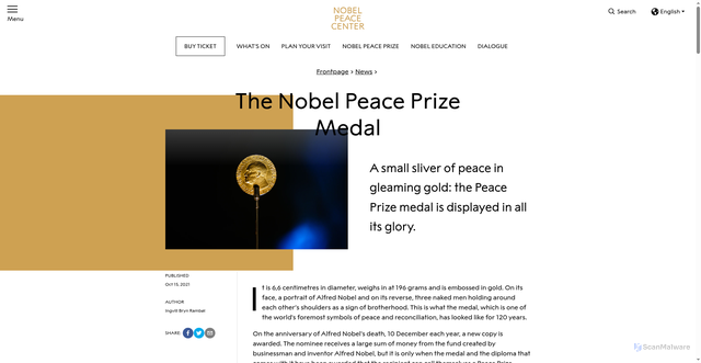 Security scan screenshot of https://www.nobelpeacecenter.org/en/news/the-nobel-peace-prize-medal