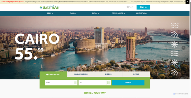 Security scan screenshot of https://salamair.com